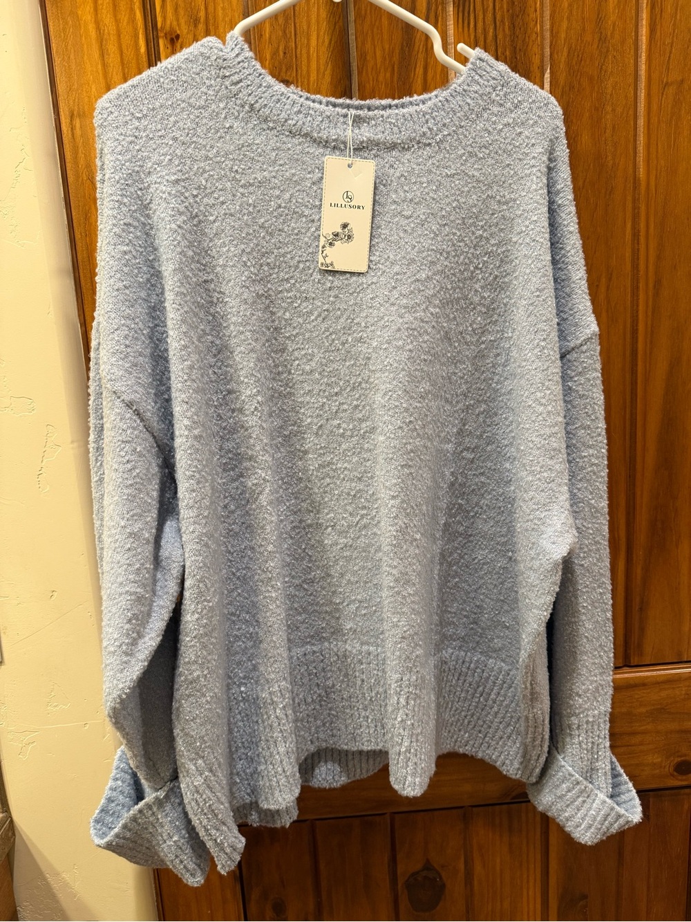 Lillusory Light Blue Off-the-Shoulder Cozy Knit Sweater